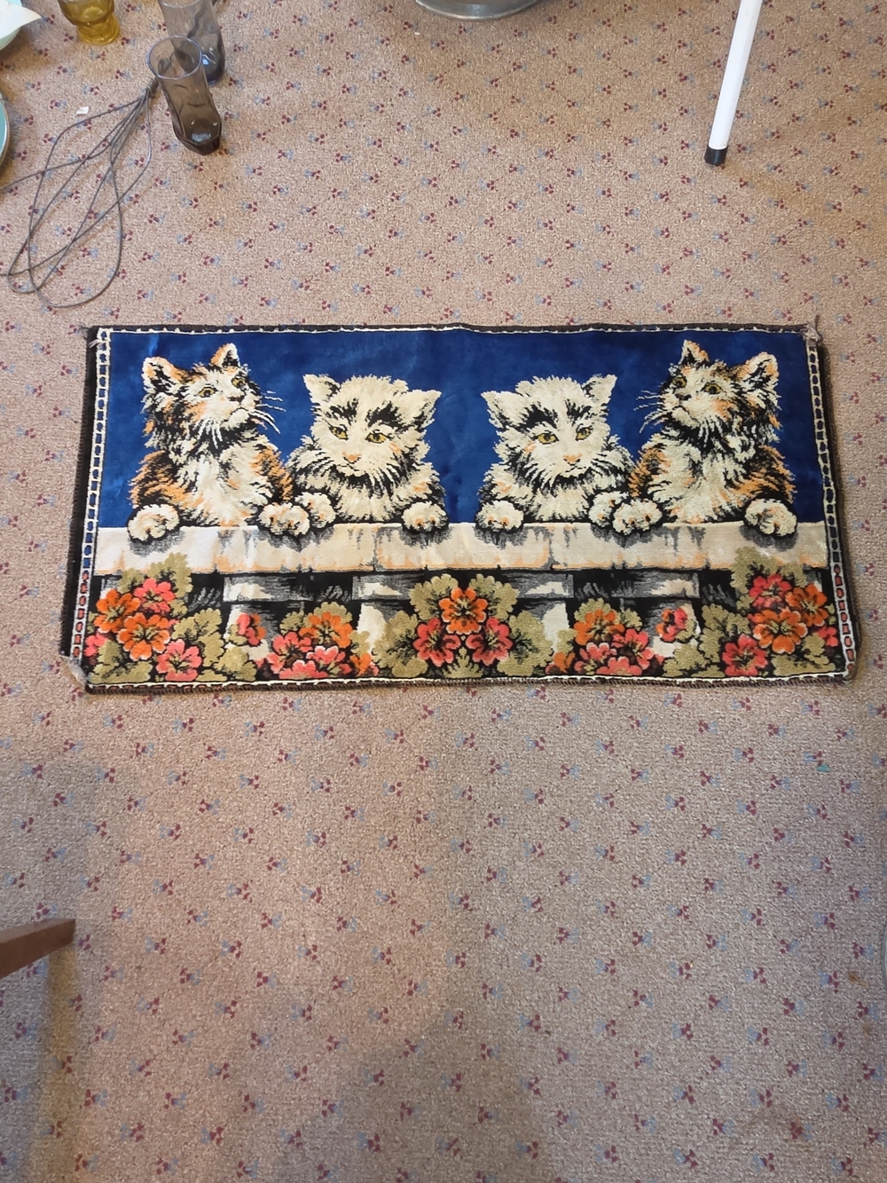 Vintage Cat Panel Wall Hanging - Blue, Cream, Orange